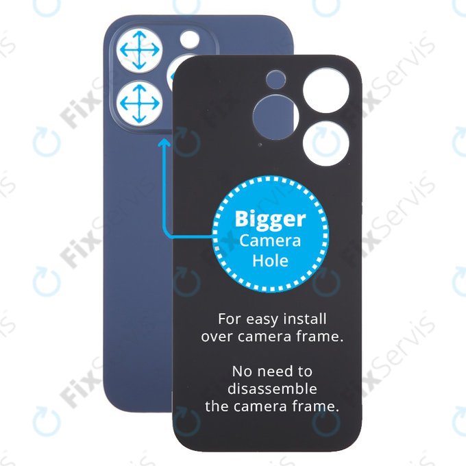 Apple iPhone 15 Pro - Sklo Zadného Housingu so Zväčšeným Otvorom na Kameru (Blue Titanium)