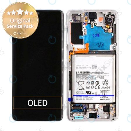 Samsung Galaxy S21 G991B - LCD Displej + Dotykové Sklo + Rám + Batéria (Phantom White) - GH82-24716C, GH82-24718C Genuine Service Pack