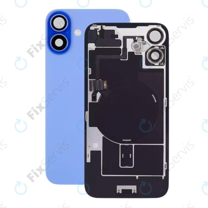Apple iPhone 16 - Sklo Zadného Housingu + Sklíčko Kamery + Kovový Pliešok + Magsafe Magnet (Ultramarine)
