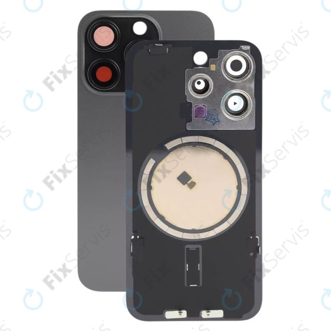 Apple iPhone 15 Pro - Sklo Zadného Housingu + Sklíčko Kamery + Kovový Pliešok + Magsafe Magnet (Black Titanium)