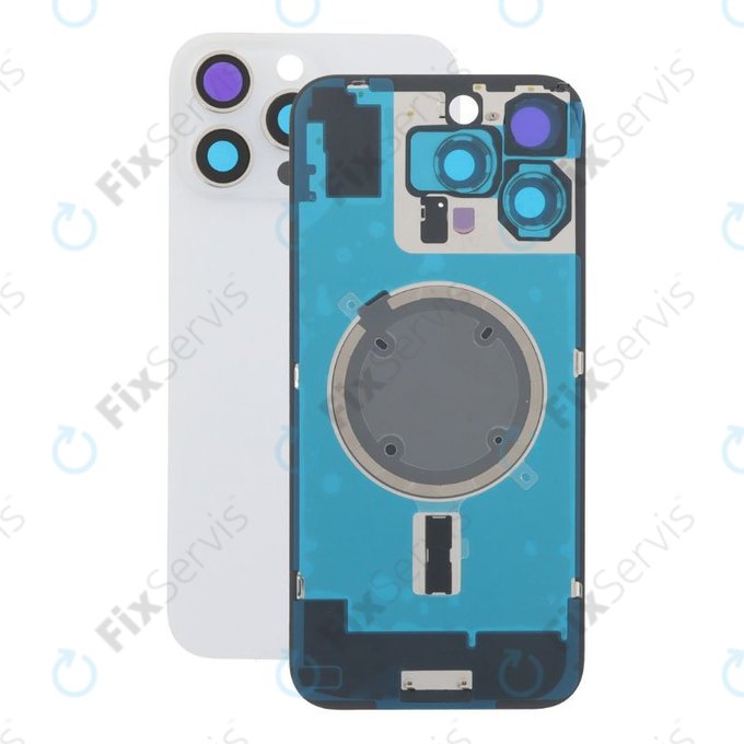 Apple iPhone 16 Pro Max - Sklo Zadného Housingu + Sklíčko Kamery + Kovový Pliešok + Magsafe Magnet (White Titanium)