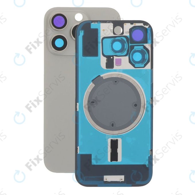 Apple iPhone 16 Pro - Sklo Zadného Housingu + Sklíčko Kamery + Kovový Pliešok + Magsafe Magnet (Natural Titanium)