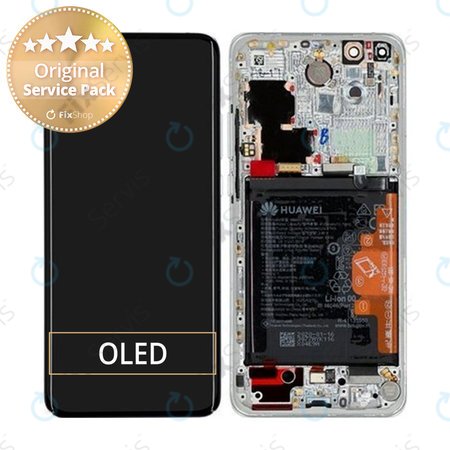 Huawei P40 Pro - LCD Displej + Dotykové Sklo + Rám + Batéria + Senzor Odtlačku Prsta (Ice White, Silver Frost) - 02353PJK Genuine Service Pack