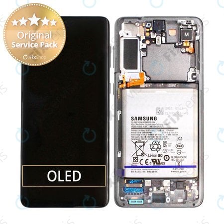 Samsung Galaxy S21 Plus G996B - LCD Displej + Dotykové Sklo + Rám + Batéria (Phantom Silver) - GH82-24555C, GH82-24744C, GH82-24505C Genuine Service Pack
