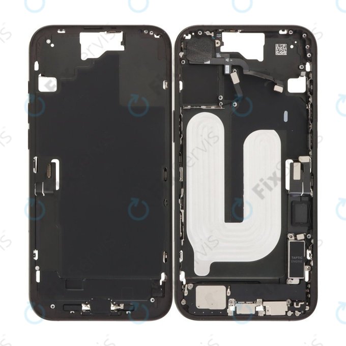 Apple iPhone 16 Plus - Stredný Rám + Tlačidlá Zapínania, Hlasitosti a Kamery (Black)
