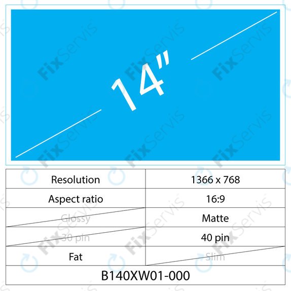 14 LCD Fat Matný LED 40 pin (Ľavý Konektor)