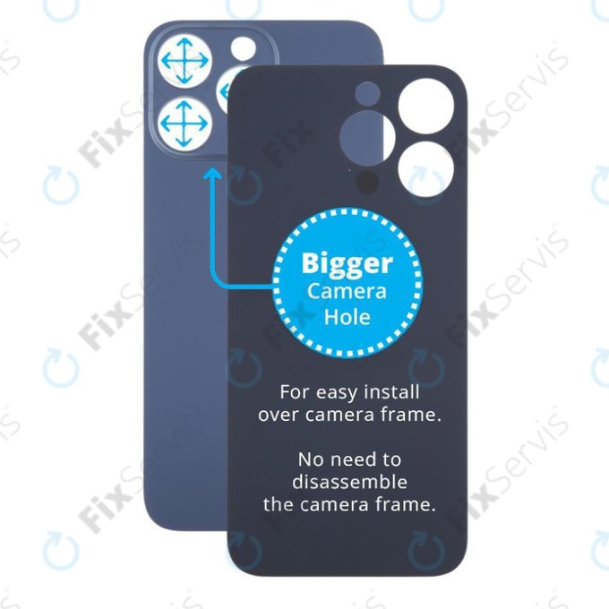 Apple iPhone 15 Pro Max - Sklo Zadného Housingu so Zväčšeným Otvorom na Kameru (Blue Titanium)