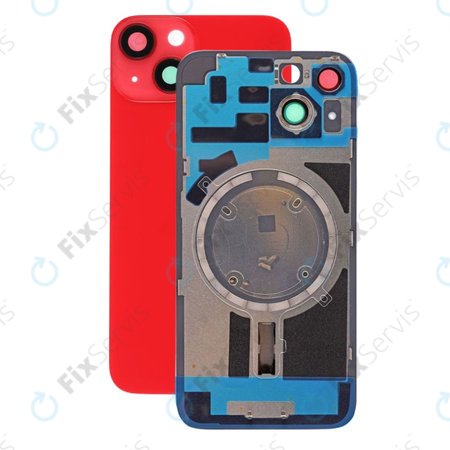 Apple iPhone 14 - Sklo Zadného Housingu + Sklíčko Kamery + Kovový Pliešok + Magsafe Magnet (Red)