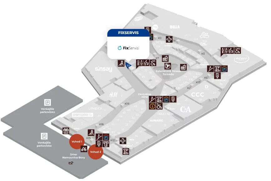 OC Bory Mall - Mapa centra